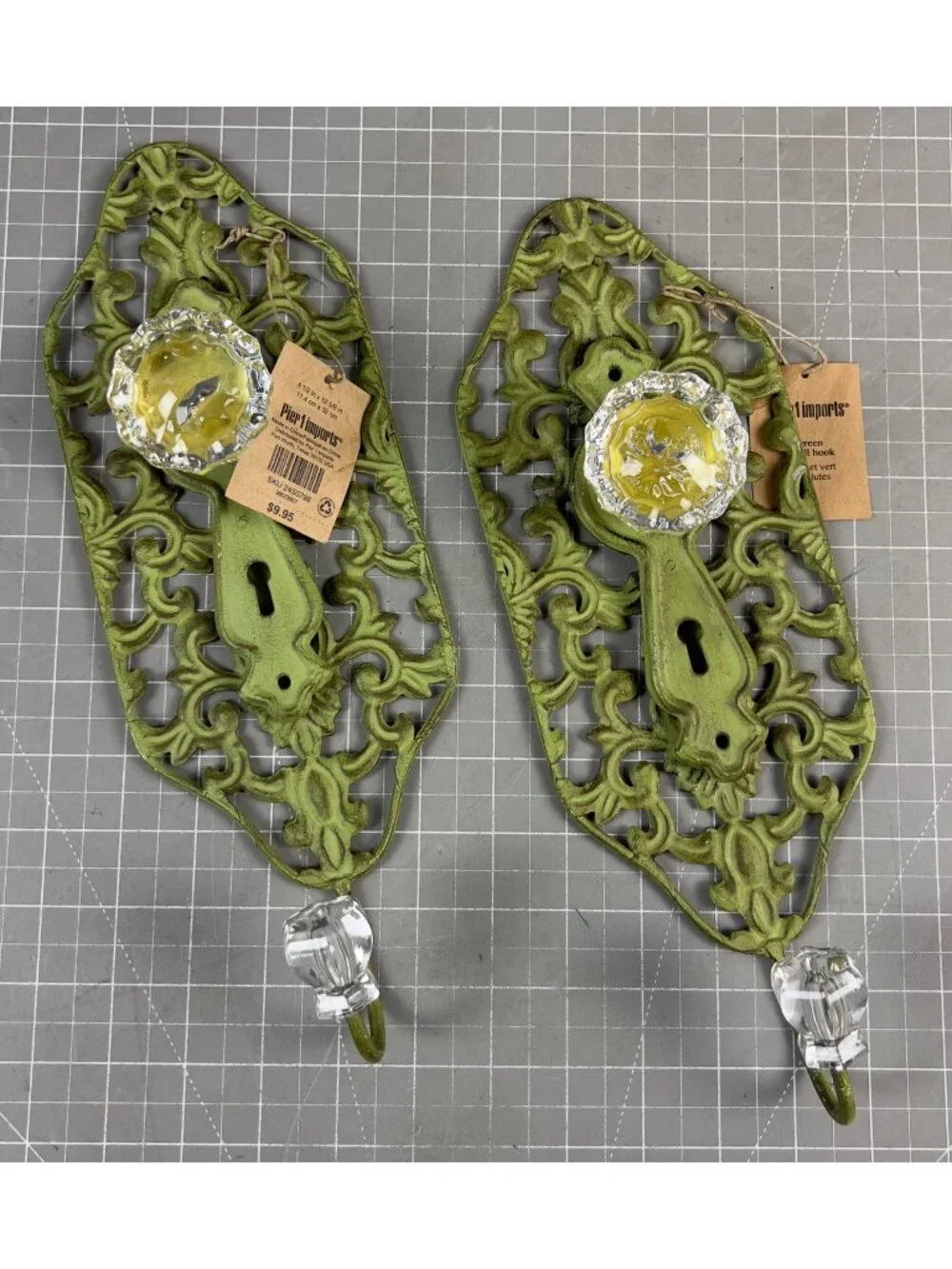 Pair Green Shabby Chic Scroll Metal Wall Hooks Acrylic Knobs By Pier 1 Imports